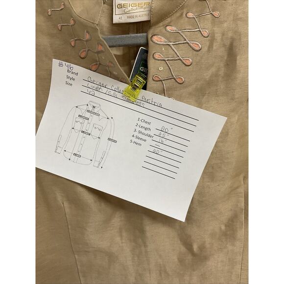 Geiger Austria Linen /Silk Blend Embroidered Shirt Sz 42, Hidden Zipper, New - Picture 3 of 11